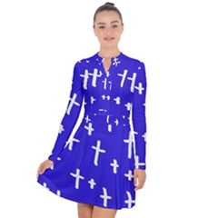 Blue White Cross Long Sleeve Panel Dress