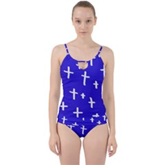 Blue White Cross Cut Out Top Tankini Set by snowwhitegirl