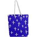 Blue White Cross Full Print Rope Handle Tote (Large) View2