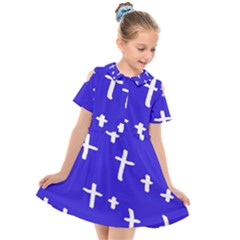 Blue White Cross Kids  Short Sleeve Shirt Dress by snowwhitegirl