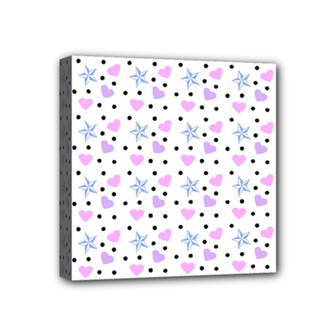 Hearts And Star Dot White Mini Canvas 4  X 4  by snowwhitegirl