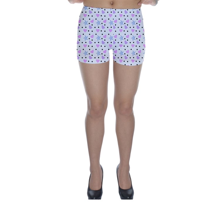 Hearts And Star Dot White Skinny Shorts