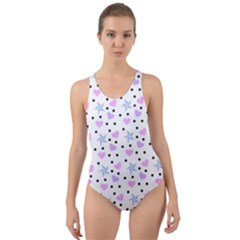 Hearts And Star Dot White Cut-out Back One Piece Swimsuit by snowwhitegirl