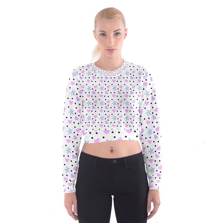 Hearts And Star Dot White Cropped Sweatshirt