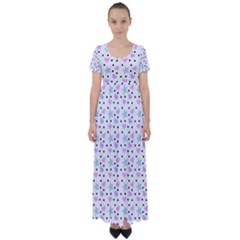 Hearts And Star Dot White High Waist Short Sleeve Maxi Dress