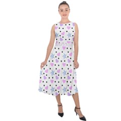 Hearts And Star Dot White Midi Tie-back Chiffon Dress by snowwhitegirl