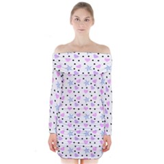 Hearts And Star Dot White Long Sleeve Off Shoulder Dress