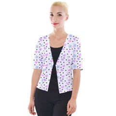 Hearts And Star Dot White Cropped Button Cardigan