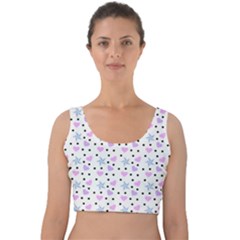 Hearts And Star Dot White Velvet Crop Top