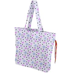 Hearts And Star Dot White Drawstring Tote Bag