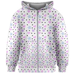 Hearts And Star Dot White Kids Zipper Hoodie Without Drawstring