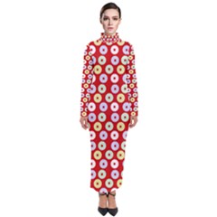 Eye Dots Red Pastel Turtleneck Maxi Dress