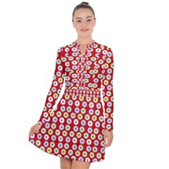 Eye Dots Red Pastel Long Sleeve Panel Dress