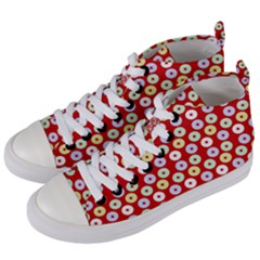 Eye Dots Red Pastel Women s Mid-top Canvas Sneakers