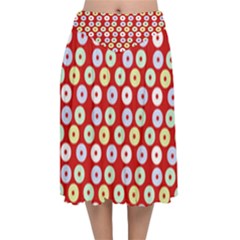 Eye Dots Red Pastel Velvet Flared Midi Skirt by snowwhitegirl