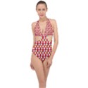 Eye Dots Red Pastel Halter Front Plunge Swimsuit View1