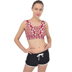 Eye Dots Red Pastel V-back Sports Bra