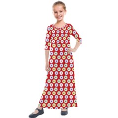 Eye Dots Red Pastel Kids  Quarter Sleeve Maxi Dress