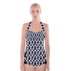 Eye Dots Black Pastel Boyleg Halter Swimsuit  by snowwhitegirl