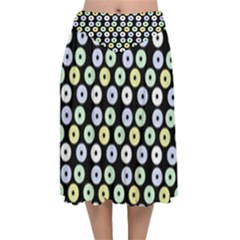 Eye Dots Black Pastel Velvet Flared Midi Skirt