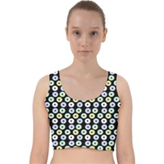 Eye Dots Black Pastel Velvet Racer Back Crop Top