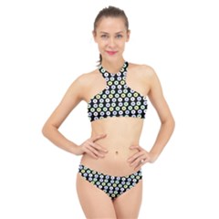 Eye Dots Black Pastel High Neck Bikini Set