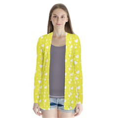 Hearts And Star Dot Yellow Drape Collar Cardigan by snowwhitegirl