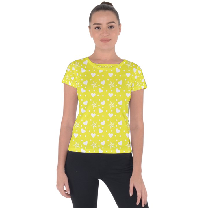 Hearts And Star Dot Yellow Short Sleeve Sports Top 