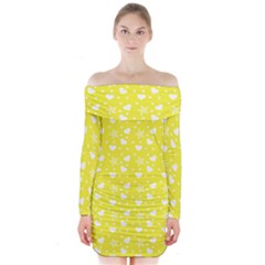 Hearts And Star Dot Yellow Long Sleeve Off Shoulder Dress by snowwhitegirl