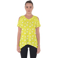 Hearts And Star Dot Yellow Cut Out Side Drop Tee by snowwhitegirl