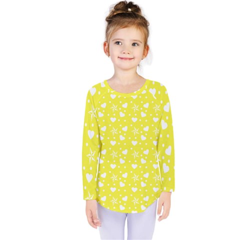 Hearts And Star Dot Yellow Kids  Long Sleeve Tee by snowwhitegirl