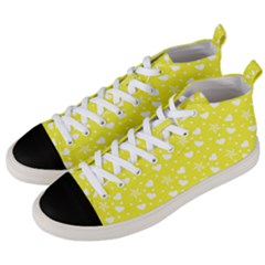 Hearts And Star Dot Yellow Men s Mid-top Canvas Sneakers