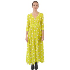 Hearts And Star Dot Yellow Button Up Boho Maxi Dress