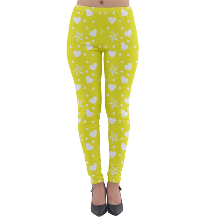 Hearts And Star Dot Yellow Lightweight Velour Leggings