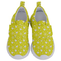 Hearts And Star Dot Yellow Velcro Strap Shoes