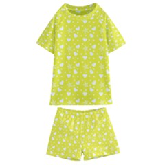 Hearts And Star Dot Yellow Kids  Swim Tee And Shorts Set by snowwhitegirl