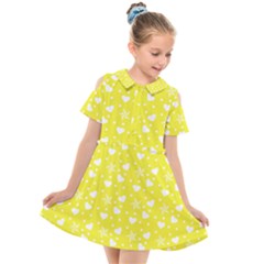 Hearts And Star Dot Yellow Kids  Short Sleeve Shirt Dress by snowwhitegirl