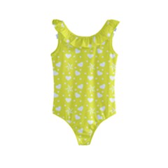 Hearts And Star Dot Yellow Kids  Frill Swimsuit by snowwhitegirl