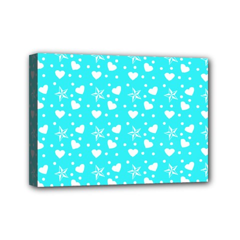 Hearts And Star Dot Blue Mini Canvas 7  X 5  by snowwhitegirl