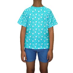 Hearts And Star Dot Blue Kids  Short Sleeve Swimwear by snowwhitegirl