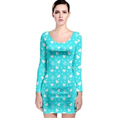 Hearts And Star Dot Blue Long Sleeve Bodycon Dress by snowwhitegirl