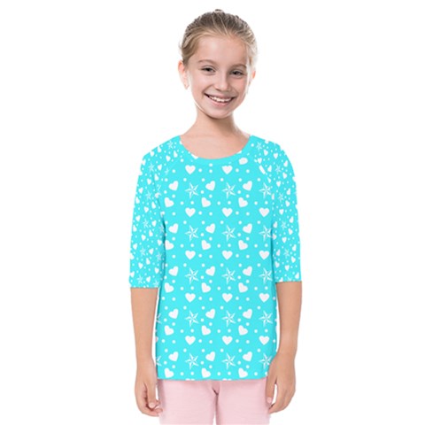 Hearts And Star Dot Blue Kids  Quarter Sleeve Raglan Tee by snowwhitegirl