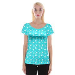 Hearts And Star Dot Blue Cap Sleeve Tops by snowwhitegirl