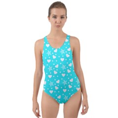 Hearts And Star Dot Blue Cut-out Back One Piece Swimsuit by snowwhitegirl