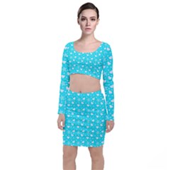 Hearts And Star Dot Blue Long Sleeve Crop Top & Bodycon Skirt Set by snowwhitegirl