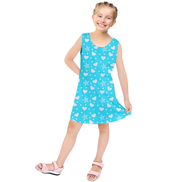 Hearts And Star Dot Blue Kids  Tunic Dress