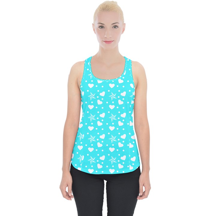 Hearts And Star Dot Blue Piece Up Tank Top