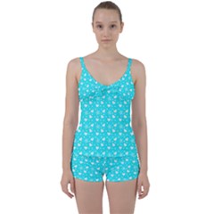 Hearts And Star Dot Blue Tie Front Two Piece Tankini by snowwhitegirl