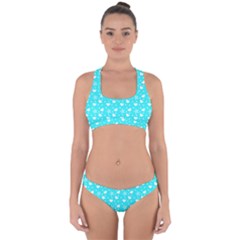 Hearts And Star Dot Blue Cross Back Hipster Bikini Set by snowwhitegirl