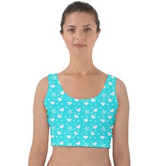 Hearts And Star Dot Blue Velvet Crop Top